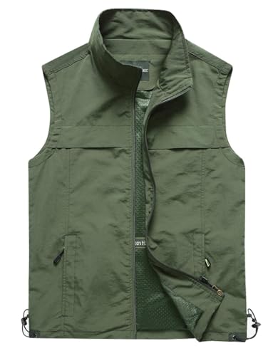 Gihuo Mens Causal Lightweight Outdoor Vest Quick Dry Outdoor Multi Pockets Travel Safari Fishing Vest Large Style3Army Green - Image 1