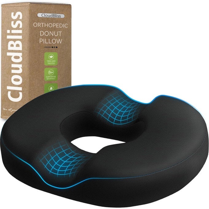 DONUT PILLOW SEAT CUSHION FOR TAILBONE PAIN RELIEF AND HEMORRHOIDS MEMORY FOAM CHAIR CUSHION SEAT CUSHIONS FOR MEN AND WOMEN FOR HOME OFFICE BLACKXL