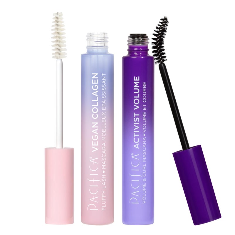 Pacifica Pacifica Beauty Activist Volume  Curl Black Mascara Vegan Collagen Lash Serum  Clear Mascara Primer Lengthening  Volumizing Clean Makeup Glass Value Pack Silicone Free Vegan  Cruelty Free 
