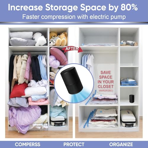 SELLWIZE PA,PE Vacuum Storage Bags with Electric Air Pump, 12 Medium (27.5x19,5in), Space Saver Bags with Pump, Storage Vacuum Sealed Bags for Clothes, Comforters, Blankets, Bedding, Black - Image 2