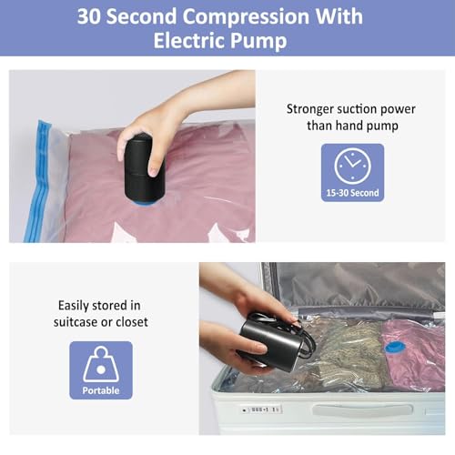 SELLWIZE PA,PE Vacuum Storage Bags with Electric Air Pump, 12 Medium (27.5x19,5in), Space Saver Bags with Pump, Storage Vacuum Sealed Bags for Clothes, Comforters, Blankets, Bedding, Black - Image 3
