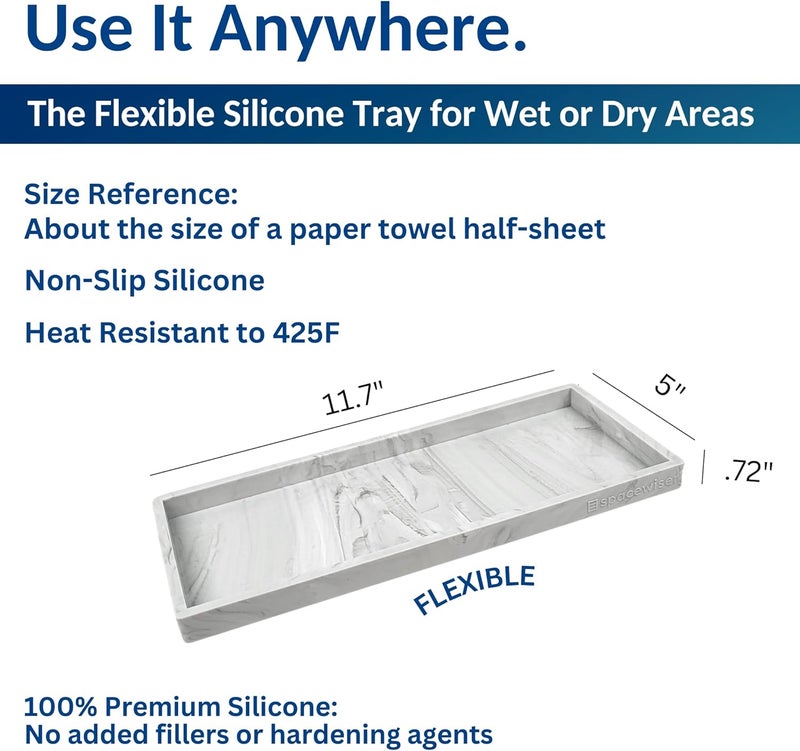 Spacewiser Countertop and Vanity Tray - 11.7" Shatterproof Bathroom Tray, Flexible Silicone Soap Tray for Kitchen Sink, Toilet Tank Tray, Bathroom Trays for Counter, Perfume Candle Key Valet Tray - Image 3