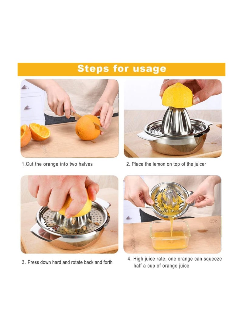 AMM Citrus Lemon Orange Grapefuit Juicer Manual Squeezer Stainless Steel Robust Hand Juicer Reamer Rotation Press with Strainer＆12 OZ Bowl 2 Pour Spouts Dishwasher Safe Easy to Clean - Image 2