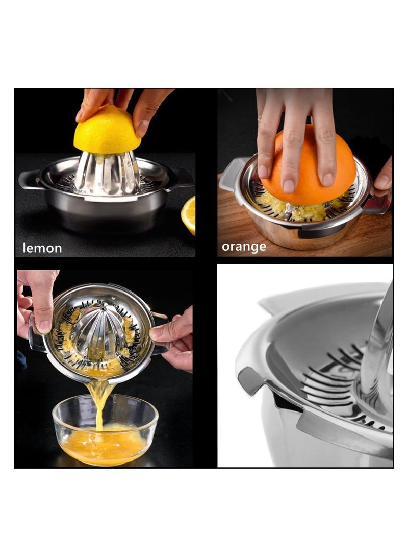 AMM Citrus Lemon Orange Grapefuit Juicer Manual Squeezer Stainless Steel Robust Hand Juicer Reamer Rotation Press with Strainer＆12 OZ Bowl 2 Pour Spouts Dishwasher Safe Easy to Clean - Image 3