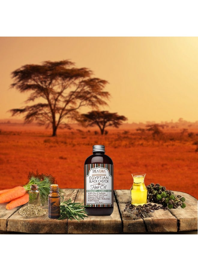Shea Terra Organics - 100 Percent Pure Egyptian Black Castor Extra Virgin Oil Rosemary Carrot Seed Allnatural Strengthening And Conditioning Hair Oil For Healthy Hair Growth And Scalp 8 Oz - Image 1