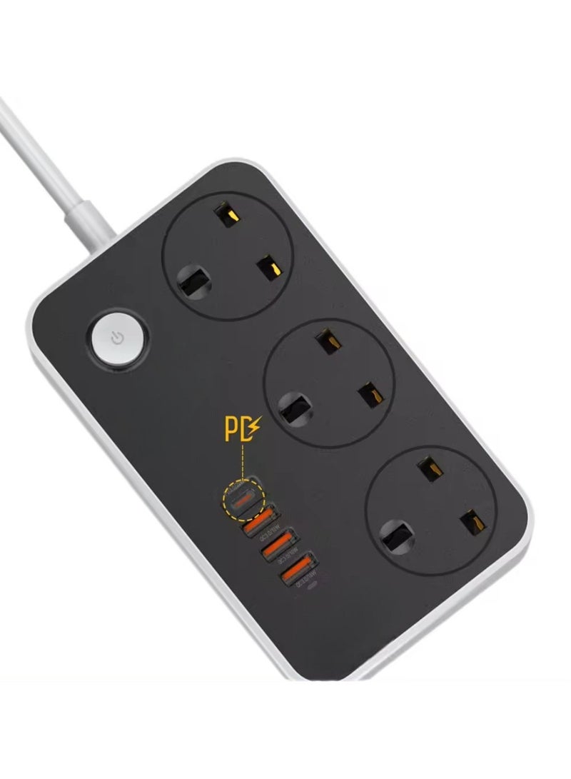 مشترك كهرباء مع 3 مقابس تيار متردد PD TYPE C و3 منافذ USB QC 3.0 لشاحن سامسونج أبل هواوي XIAOMI OPPO VIVO REALME - Image 1