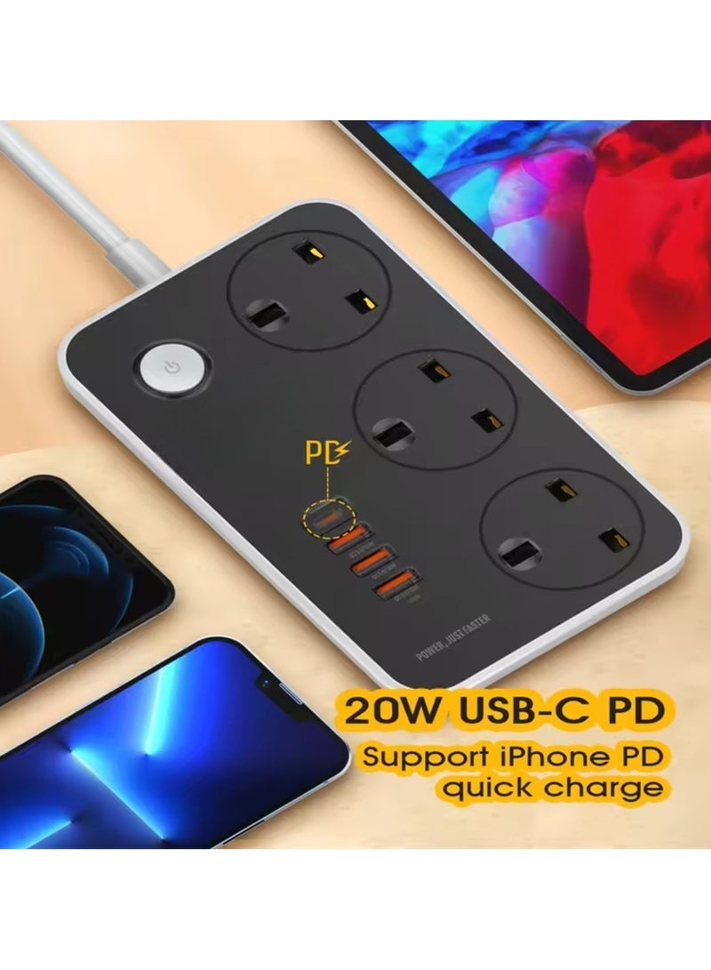 مشترك كهرباء مع 3 مقابس تيار متردد PD TYPE C و3 منافذ USB QC 3.0 لشاحن سامسونج أبل هواوي XIAOMI OPPO VIVO REALME - Image 2