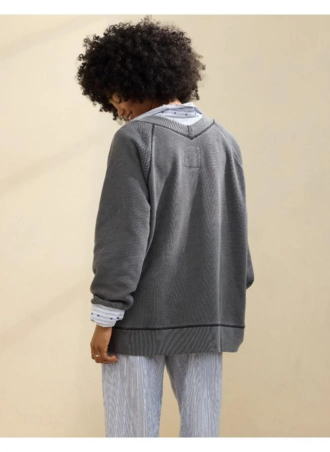 آري من امريكان ايجل Aerie Downtime Textured V-Neck Sweatshirt