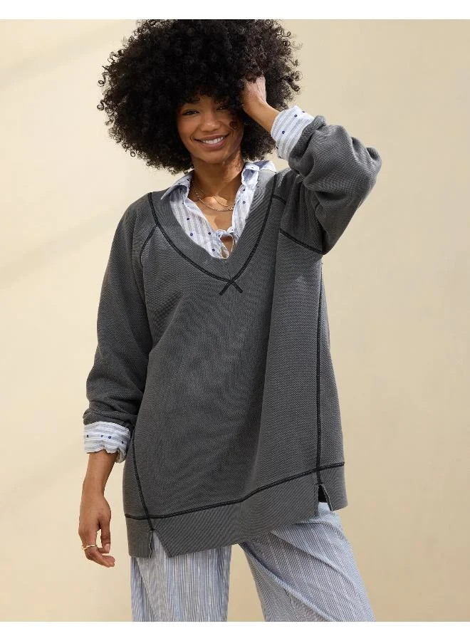 آري من امريكان ايجل سويت شيرت Aerie Downtime V-Neck بنقشة بارزة