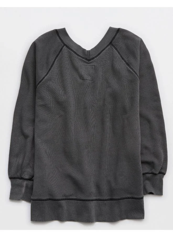 آري من امريكان ايجل Aerie Downtime Textured V-Neck Sweatshirt