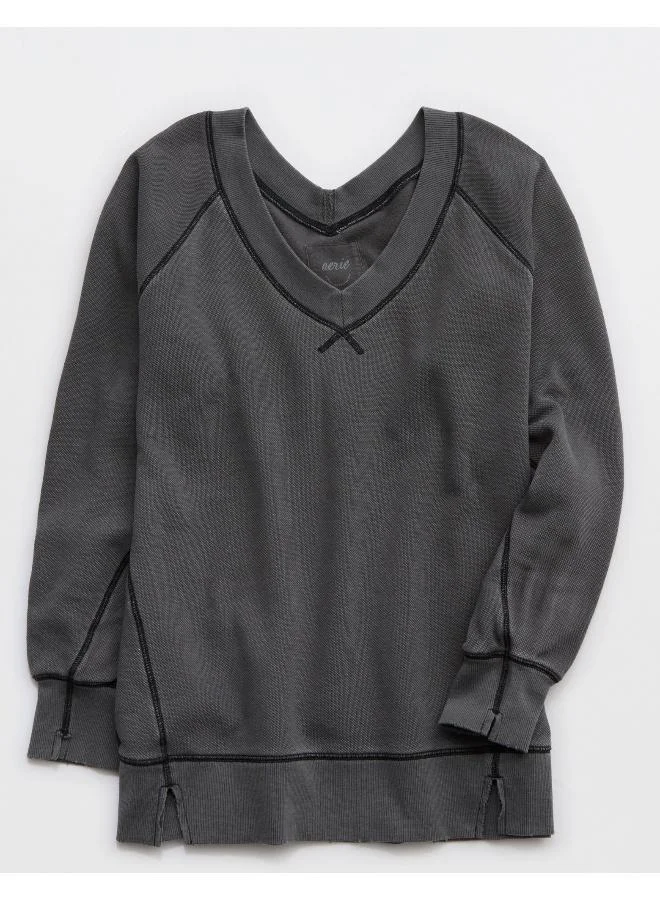 آري من امريكان ايجل سويت شيرت Aerie Downtime V-Neck بنقشة بارزة