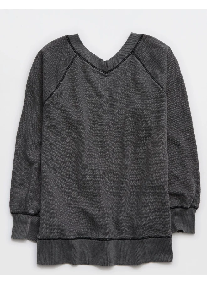 آري من امريكان ايجل Aerie Downtime Textured V-Neck Sweatshirt