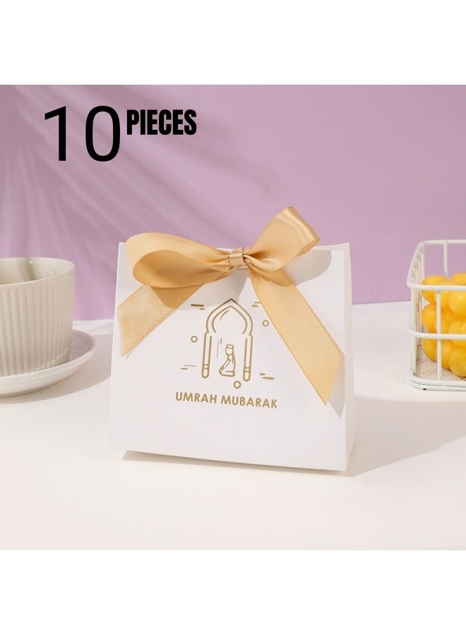 10-Piece Gift Bags with Golden Bow Ribbons, Candy Bags for Umrah Gifts - Image 1