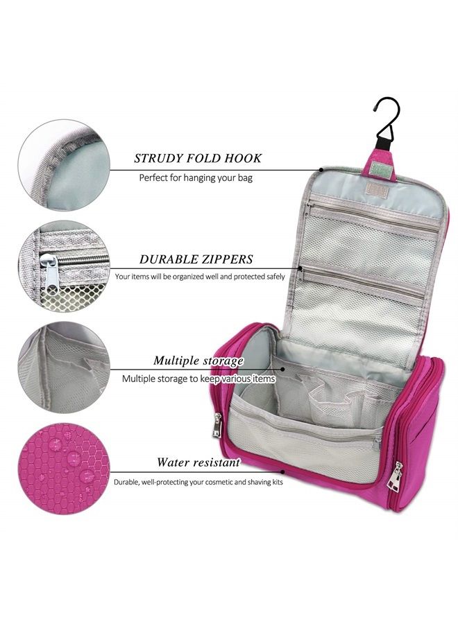 Buruis Extra Large Capacity Hanging Toiletry Bag for Men & Women, Portable Waterproof Bathroom Shower Bag, Lightweight Dopp kit Shaving Bag, Sturdy Metal Hook Organizer Makeup Bag (Pink) - Image 2