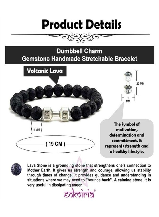 EDMIRIA Natural Black Matte Agate Lava Onyx Semi Precious Stones Dumbbell Charm Reiki Chakra Healing Crystal Fengshui 8mm Gemstones Beads Bracelet for Men & Women (Lava - Silver) (lab certified) - Image 4