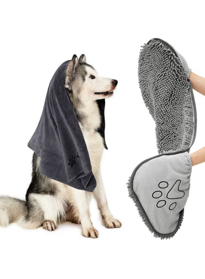 HOMEIDEAS 2 Pack Dog Towels Set, Chenille Shammy Towel and Microfiber Dog Towels for Drying Dogs, Super Absorbent Soft Bath Towel with Hand Pockets for Pets - Image 1