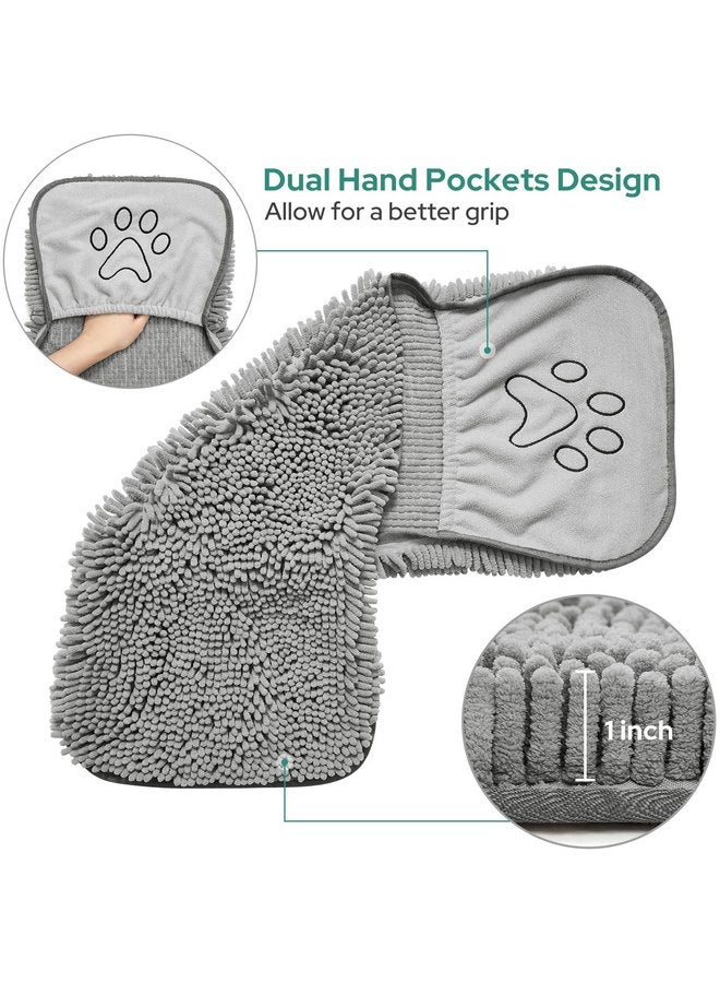 HOMEIDEAS 2 Pack Dog Towels Set, Chenille Shammy Towel and Microfiber Dog Towels for Drying Dogs, Super Absorbent Soft Bath Towel with Hand Pockets for Pets - Image 4