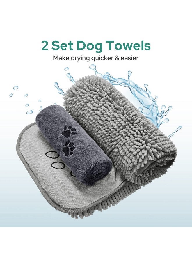 HOMEIDEAS 2 Pack Dog Towels Set, Chenille Shammy Towel and Microfiber Dog Towels for Drying Dogs, Super Absorbent Soft Bath Towel with Hand Pockets for Pets - Image 2