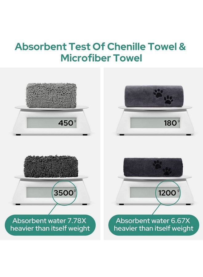HOMEIDEAS 2 Pack Dog Towels Set, Chenille Shammy Towel and Microfiber Dog Towels for Drying Dogs, Super Absorbent Soft Bath Towel with Hand Pockets for Pets - Image 3