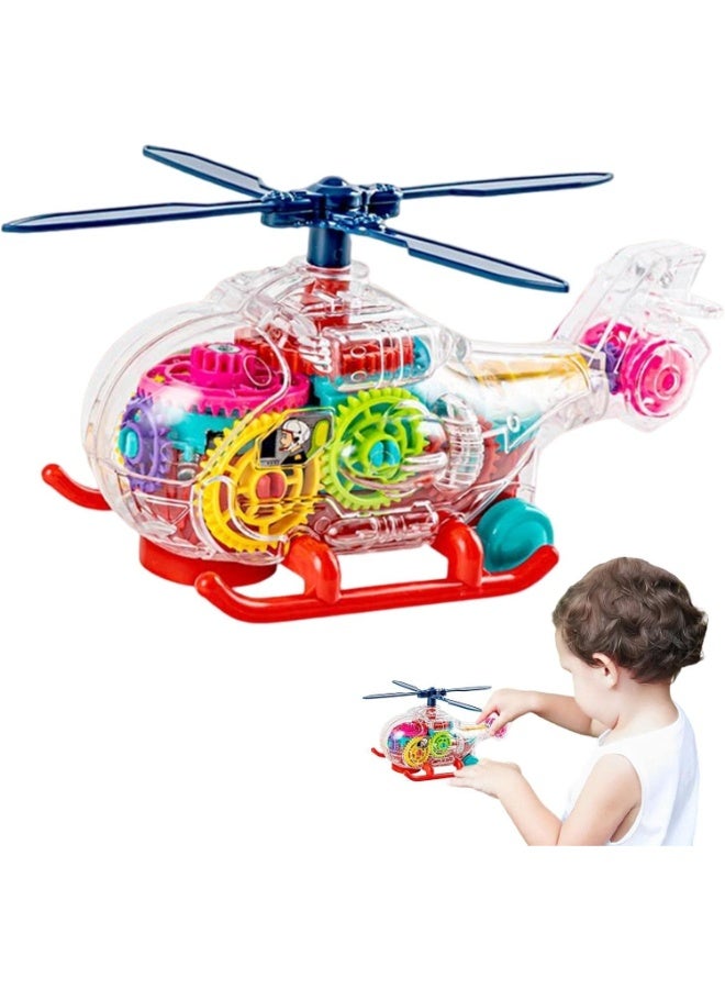 TOY GARDEN Transparent Gear Helicopter Toy for Kids | Light-Up Motorized Toy Vehicle with Rotating Gears, Music, Colorful Lights & Bump and Go Movement | Battery Operated Toy for Children 3+ - Image 1