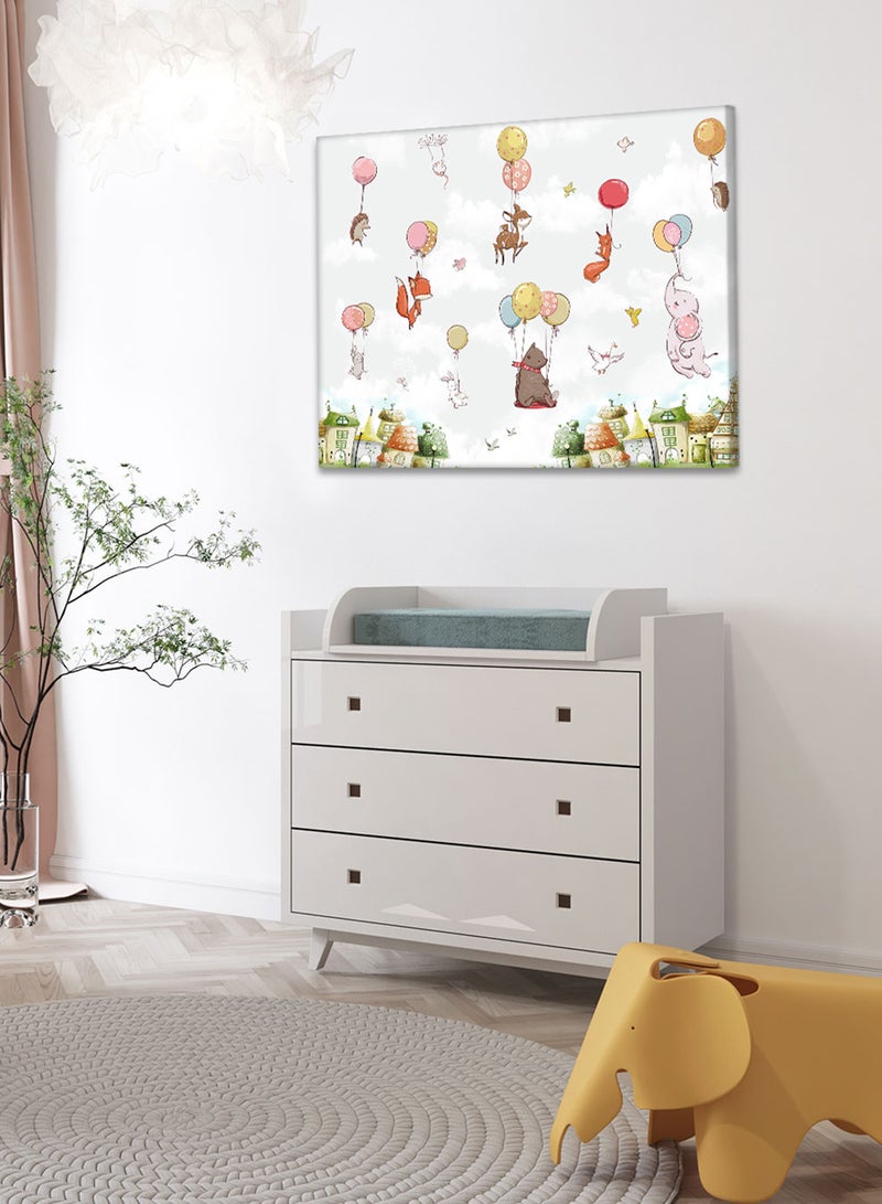 LOWHA Framed Canvas Wall Art Stretched Over Wooden Frame with Animals With Balloons Painting, For Home, Living Room, Office Decor - Image 2