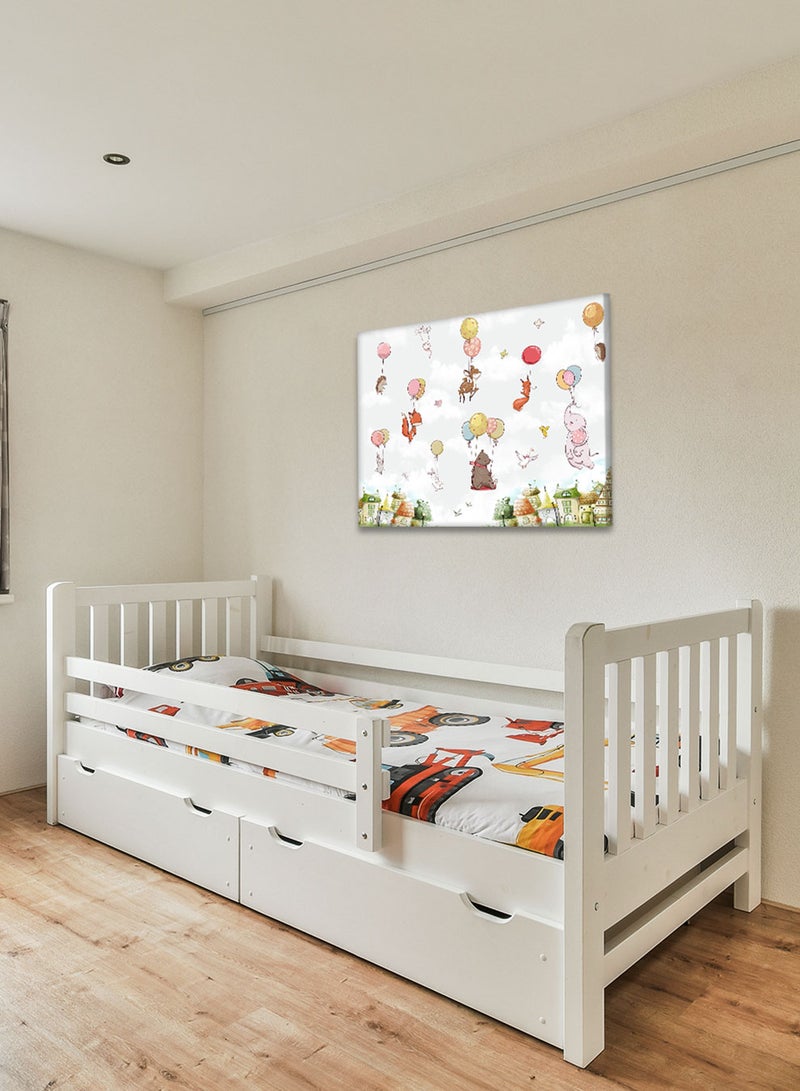 LOWHA Framed Canvas Wall Art Stretched Over Wooden Frame with Animals With Balloons Painting, For Home, Living Room, Office Decor - Image 3