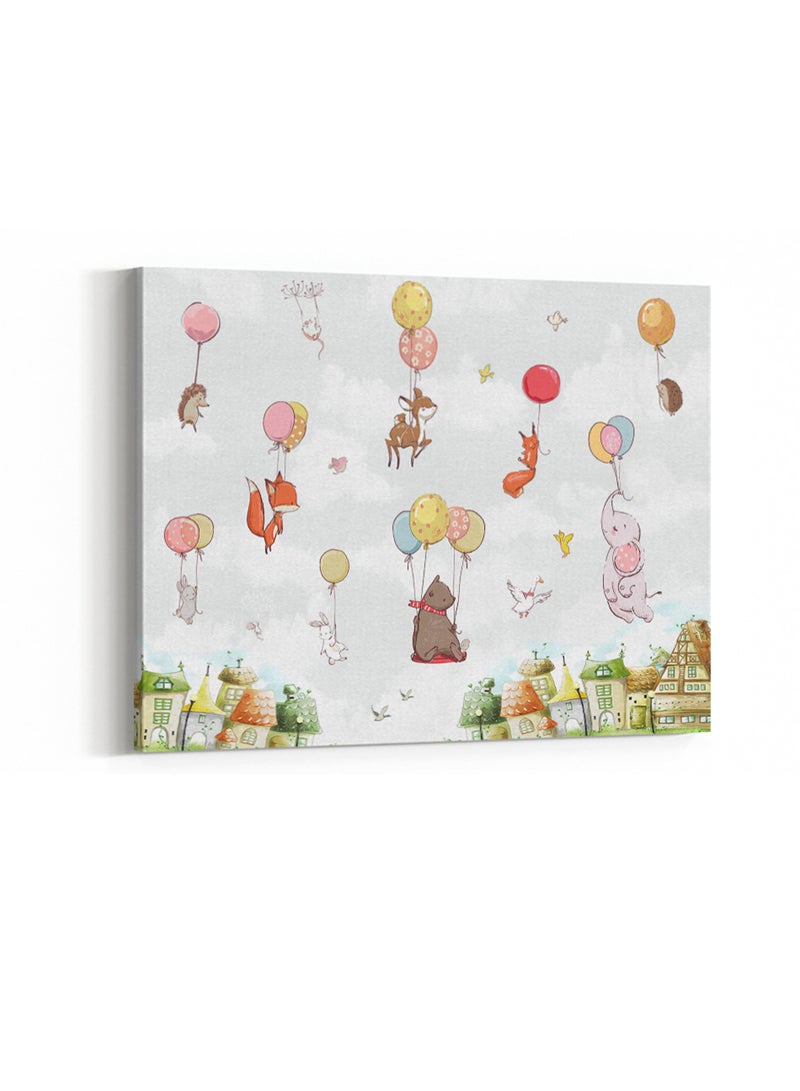 LOWHA Framed Canvas Wall Art Stretched Over Wooden Frame with Animals With Balloons Painting, For Home, Living Room, Office Decor - Image 4