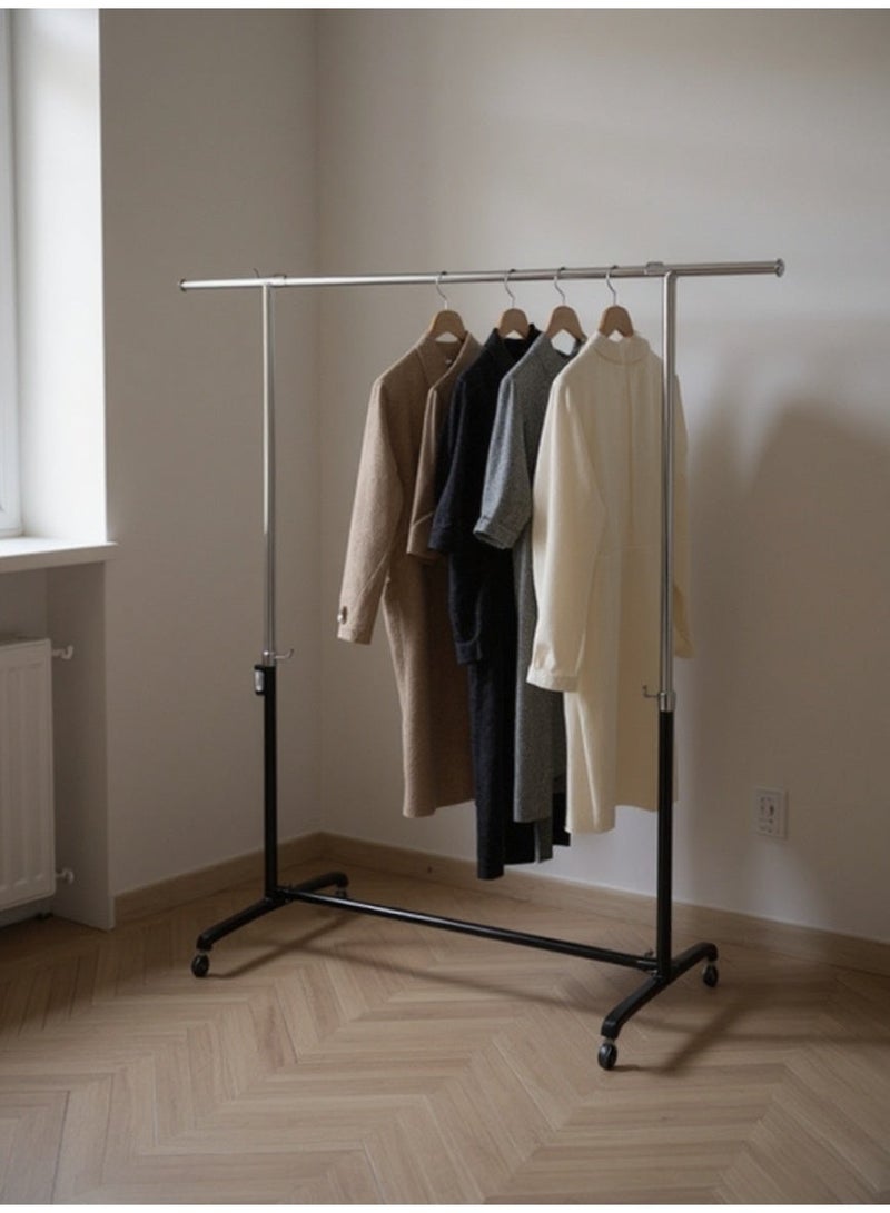 Living Iron clothes rack with movable wheels, silver-black color - Image 3