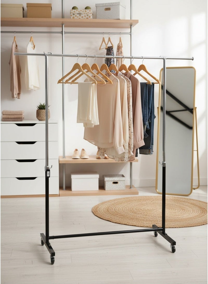 Living Iron clothes rack with movable wheels, silver-black color - Image 2