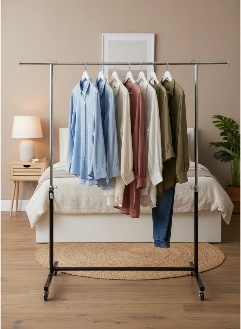 Living Iron clothes rack with movable wheels, silver-black color - Image 1