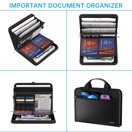 ENGPOW Document Organizer Folder,Fireproof Expanding File Folder with Multi Pockets,3 Pockets File Organizer with Handle,Portable Home Travel Safe Storage for Important Documents,Passport,Laptop - Image 5