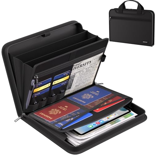 ENGPOW Document Organizer Folder,Fireproof Expanding File Folder with Multi Pockets,3 Pockets File Organizer with Handle,Portable Home Travel Safe Storage for Important Documents,Passport,Laptop - Image 1