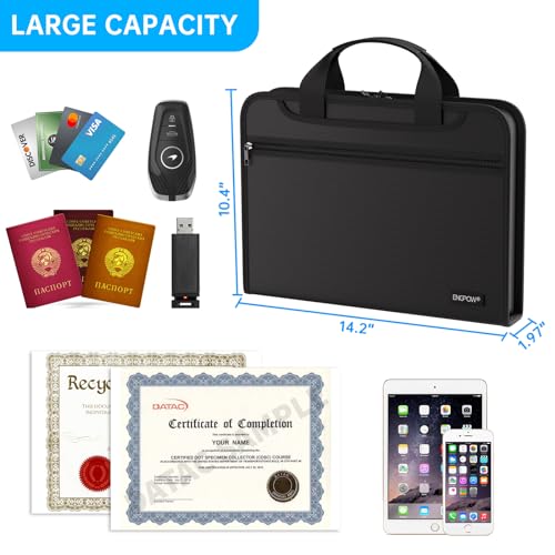 ENGPOW Document Organizer Folder,Fireproof Expanding File Folder with Multi Pockets,3 Pockets File Organizer with Handle,Portable Home Travel Safe Storage for Important Documents,Passport,Laptop - Image 2