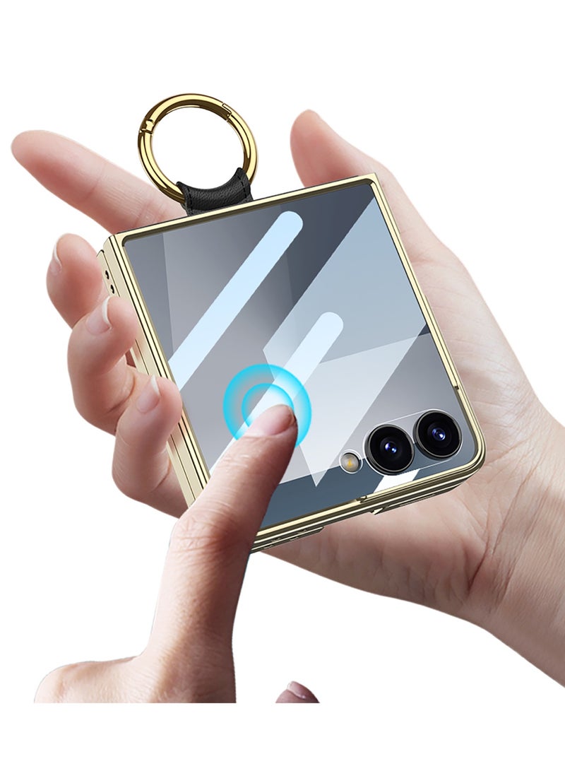 اووكاي جراب جلدي متوافق مع هاتف Samsung Galaxy Z Flip 7 5G 2025 مع حامل حلقي معدني، جراب واقي للشاشة من الزجاج المقوى [مقاوم للصدمات والسقوط] لهاتف Galaxy Z Flip 7 (أسود) - Image 2