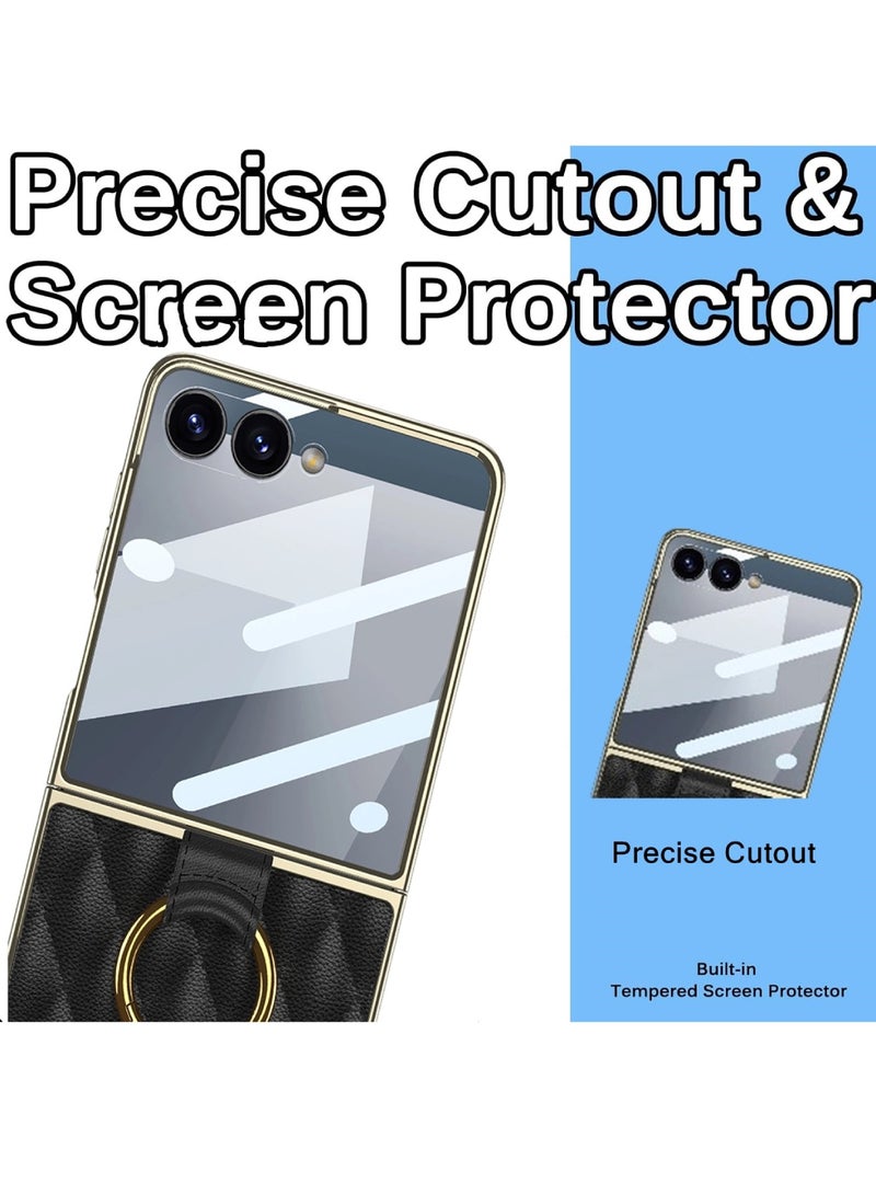 اووكاي جراب جلدي متوافق مع هاتف Samsung Galaxy Z Flip 7 5G 2025 مع حامل حلقي معدني، جراب واقي للشاشة من الزجاج المقوى [مقاوم للصدمات والسقوط] لهاتف Galaxy Z Flip 7 (أسود) - Image 5