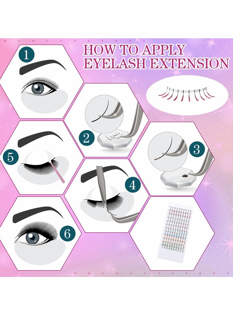 Excefore - Colored Glitter Lashes, C Curl Colored Lash Extensions, 12mm Individual Eyelash Extension Volume - Image 1