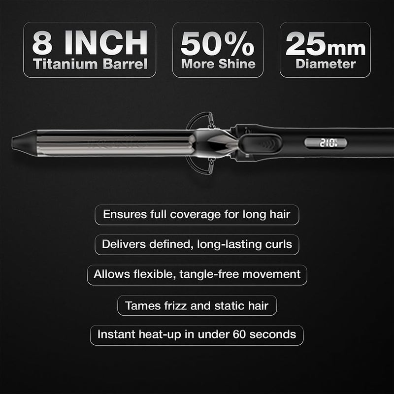 IKONIC أداة تجعيد الشعر IKONIC CT25mm، مكواة تجعيد شعر سوداء للحصول على تجعيدات مرنة ضيقة وفضفاضة، مكواة تجعيد احترافية لإنهاء صالون يدوم طويلاً، برميل تيتانيوم بطول 8 إنش - Image 4