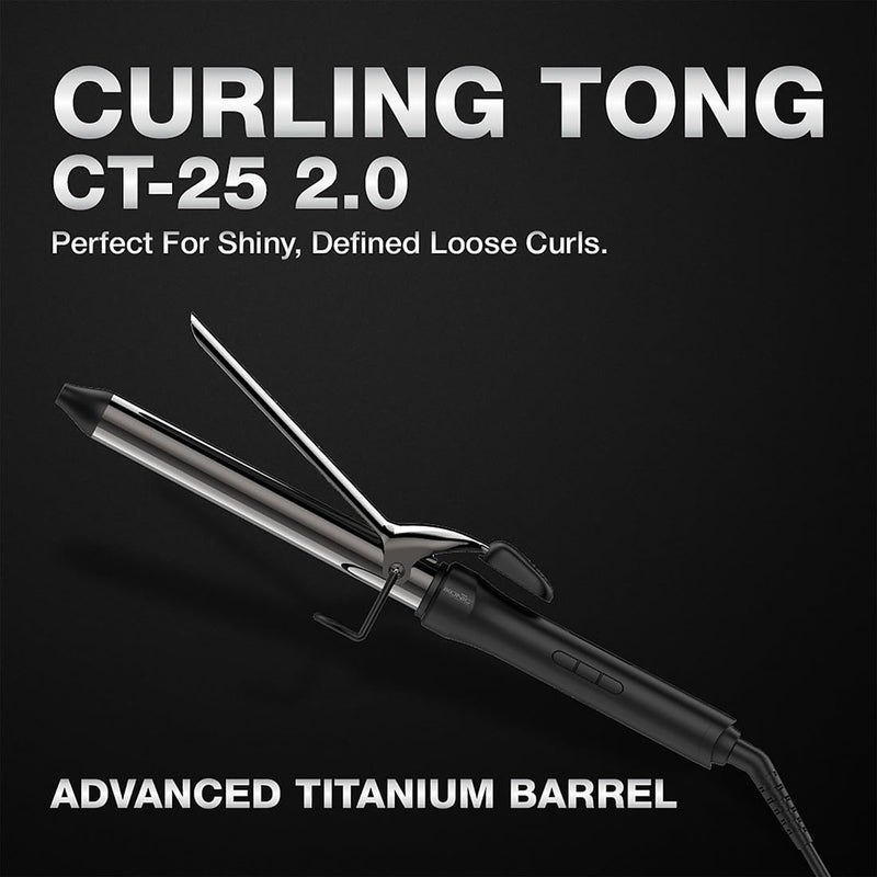 IKONIC أداة تجعيد الشعر IKONIC CT25mm، مكواة تجعيد شعر سوداء للحصول على تجعيدات مرنة ضيقة وفضفاضة، مكواة تجعيد احترافية لإنهاء صالون يدوم طويلاً، برميل تيتانيوم بطول 8 إنش - Image 2