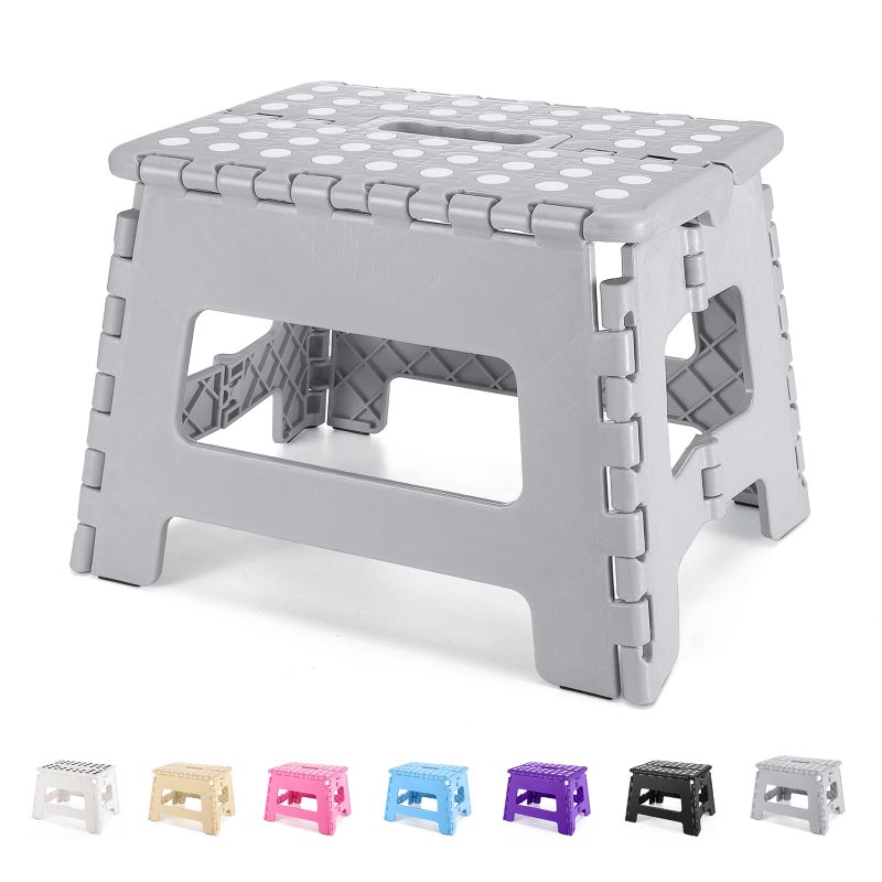 كرسي خطوة قابل للطي من دايفورس 9 للأطفال والبالغين خفيف الوزن قابل للطي للأطفال والمطبخ والحمام سعة 300 رطل رمادي