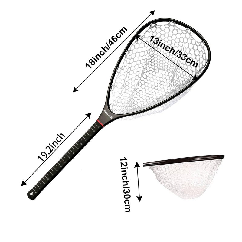 Aventik Fly Floating Fishing Carbon Fiber Landing Net Clear Rubber Ghost Net Catch & Release with Magnetic Net Release(Long Handle withblack with Magnetic Release) - Image 2