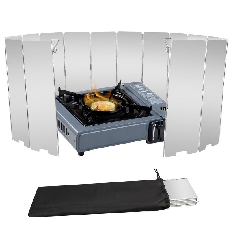 LFSEMINI Stove Windscreen, 16 Plates Aluminum Stove Windshield with Drawstring Bag, for Camping, Butane Stoves - Image 1