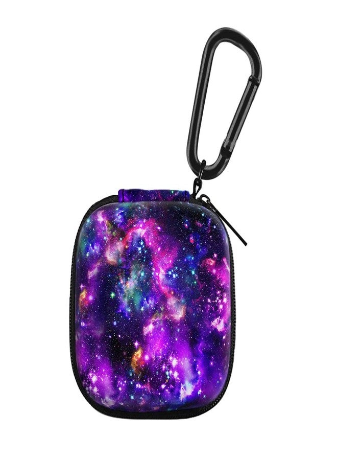 WIRESTER Portable Wireless Headphone Case, Earphone Storage Bag Carrying Case, Earbud Holder with Black Carabiner Compatible with Apple Airpods - Purple Nebula Galaxy - Image 1