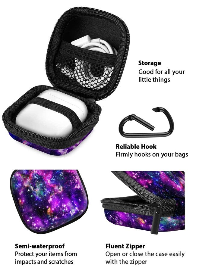 WIRESTER Portable Wireless Headphone Case, Earphone Storage Bag Carrying Case, Earbud Holder with Black Carabiner Compatible with Apple Airpods - Purple Nebula Galaxy - Image 4