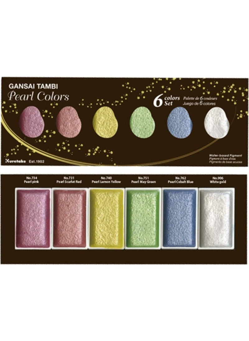 Zig Kuretake Gansai Tambi Pearl Colors Pearlescent Tablet Watercolor Set 6 Colors 
