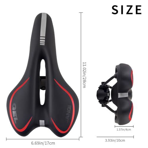 Moocci Comfortable MTB Gel Seat Mountain Bike Saddle MTB Saddle Mountain Bike Seat Gel Bikes Seats Breathable & Soft & Waterproof Bike Saddle Cushion for Men and Women - Red - Image 2