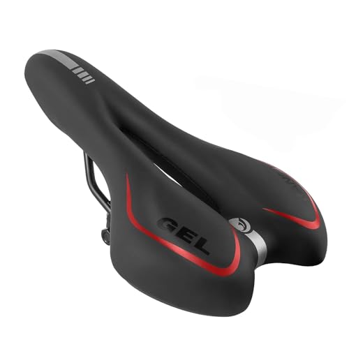 Moocci Comfortable MTB Gel Seat Mountain Bike Saddle MTB Saddle Mountain Bike Seat Gel Bikes Seats Breathable & Soft & Waterproof Bike Saddle Cushion for Men and Women - Red - Image 1