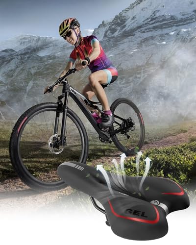 Moocci Comfortable MTB Gel Seat Mountain Bike Saddle MTB Saddle Mountain Bike Seat Gel Bikes Seats Breathable & Soft & Waterproof Bike Saddle Cushion for Men and Women - Red - Image 4