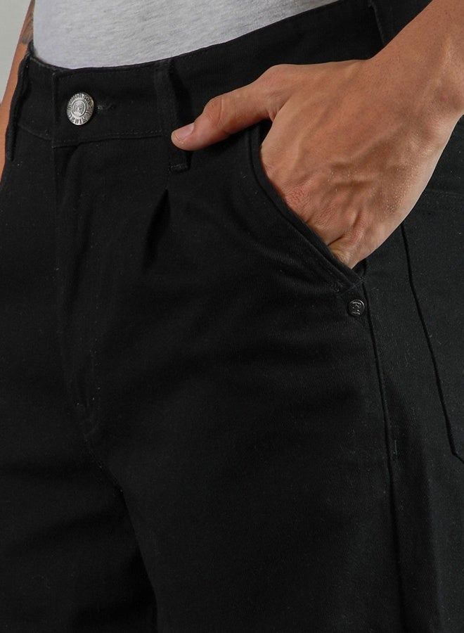 HIGH STAR Men's Black 100% Cotton Bleached Full Length Tapered Fit Jeans  - Image 1