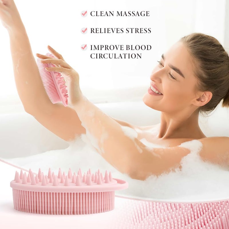 KQNBI Silicone Body Scrubber, Silicone Loofah, 4 Pcs Silicone Shower Scrubber, Exfoliating Silicone Shower Scrubber, 2 in 1 Silicone Body Scrub Brush Scalp Massager Shampoo Brush for All Skin Men Women Kids - Image 2