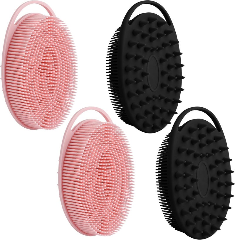 KQNBI Silicone Body Scrubber, Silicone Loofah, 4 Pcs Silicone Shower Scrubber, Exfoliating Silicone Shower Scrubber, 2 in 1 Silicone Body Scrub Brush Scalp Massager Shampoo Brush for All Skin Men Women Kids - Image 1